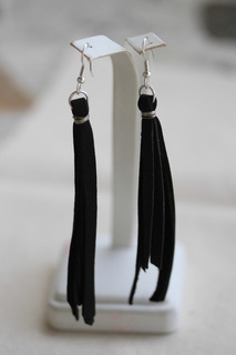 Black Leather Fringe Earrings